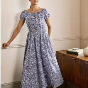 Boden Blue Floral Midi Dress Petite Size 10 Preppy Girly Chic Feminine Cottage
